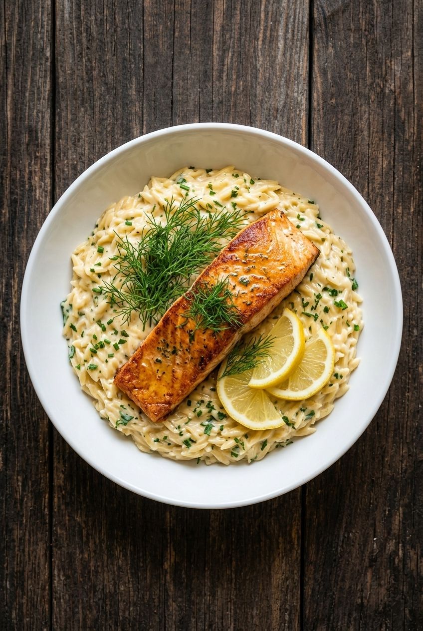Lemon Dill Salmon with Orzo