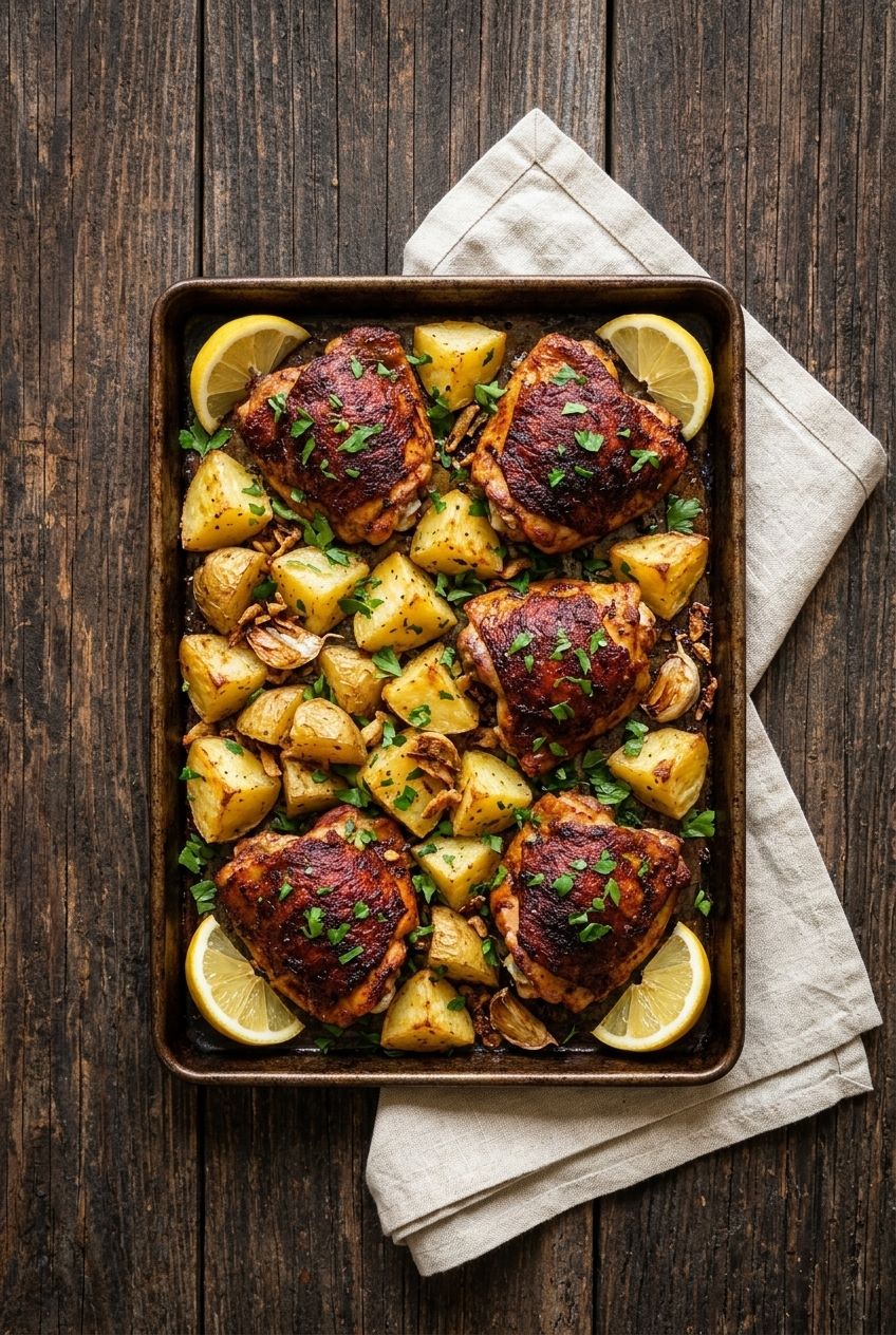 Smoked Paprika Chicken Thighs with Crispy Potatoes